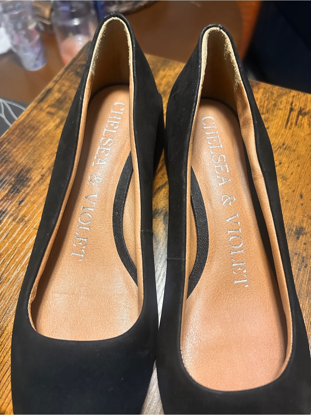 Chelsea & Violet Black Suede Slip-On Flats